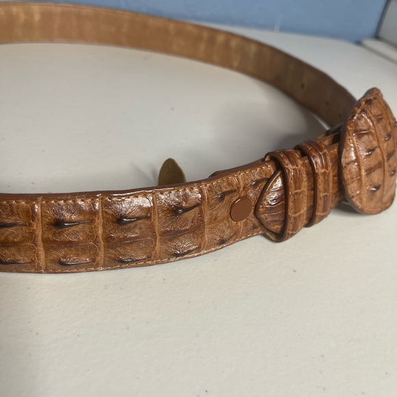 Ferrini Italy Hornback Nubuck brown Leather Belt with belt attached buckle Sz 40